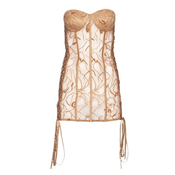 Retrofete Matilda Strapless Lace Sequin Corset Bustier Sheer Mini Dress Sz S - Picture 5 of 12